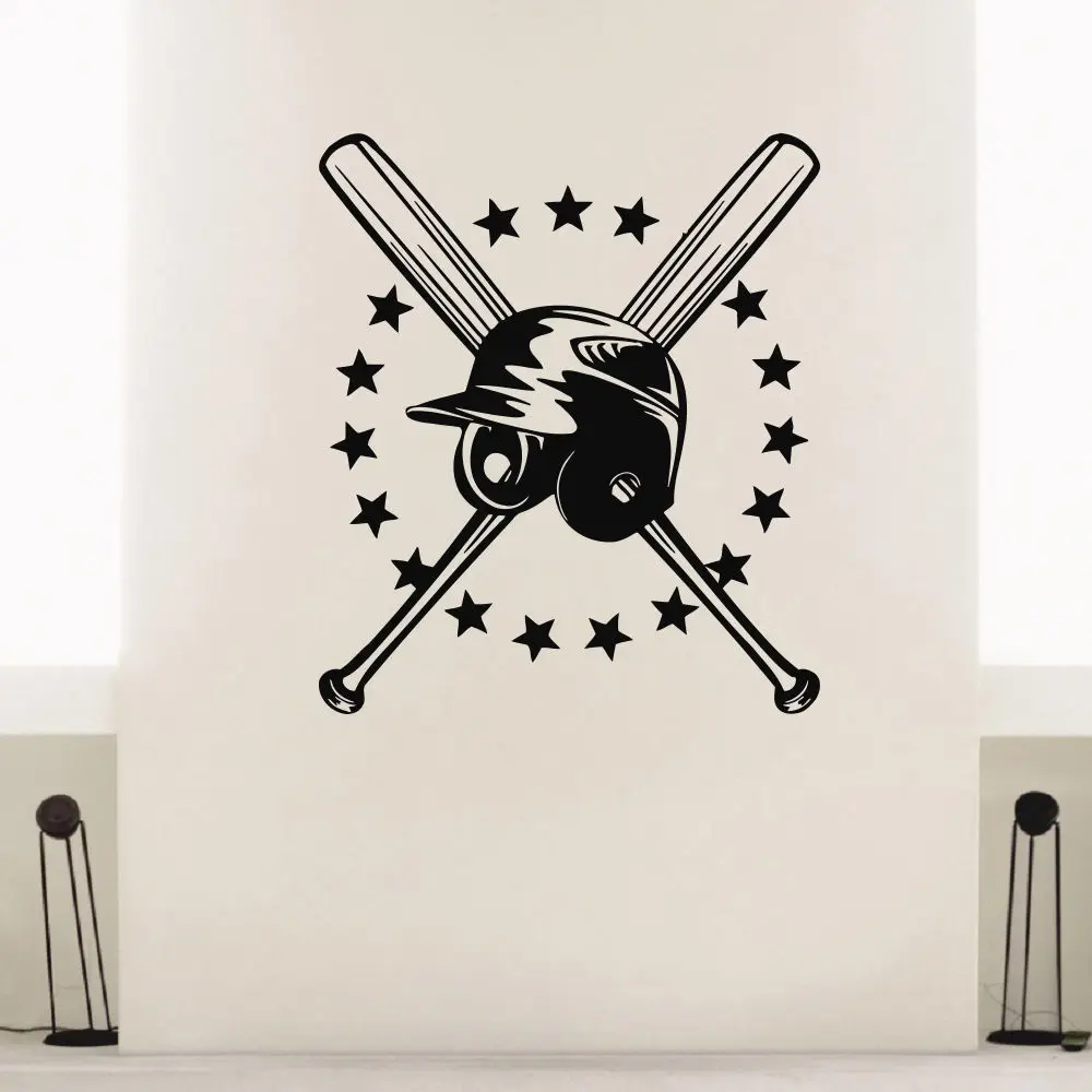 WALL DECAL VINYL STICKER GYM SPORT BASEBALL BAT WITH HELMETin Wall