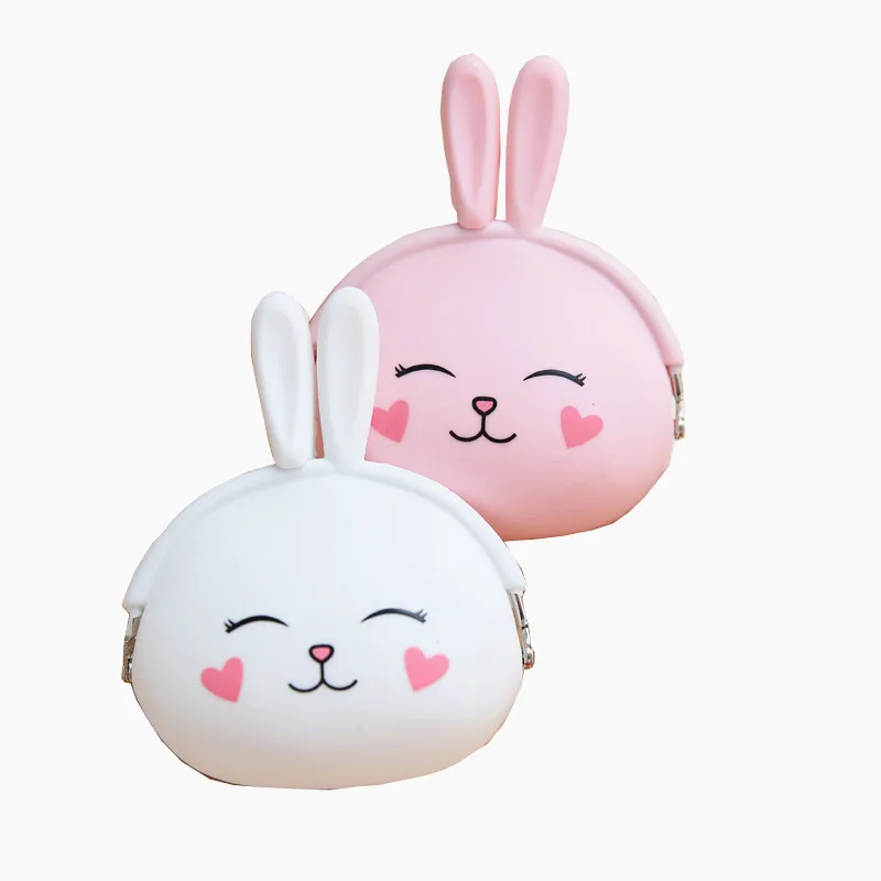 

1PCS 12.5 * 10 cm Pink and white express little rabbit Emoji Silicone Jelly Coin Purse Money Bag Holder Children's wallet
