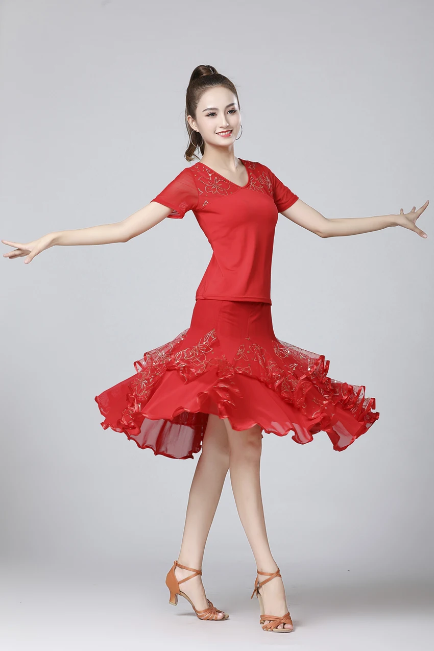 Latin Dance 2 pieces set Top and Skirt practice clothes Lesson ballroom dance tango salsa cha cha rumba samba tango