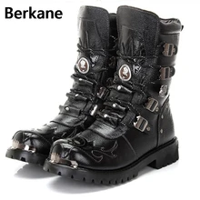 Армейские ботинки; мужские военные ботинки; коллекция года; кожаные зимние черные ковбойские ботинки в готическом стиле; ботинки в стиле панк; Мужская обувь в байкерском стиле; botas hombre