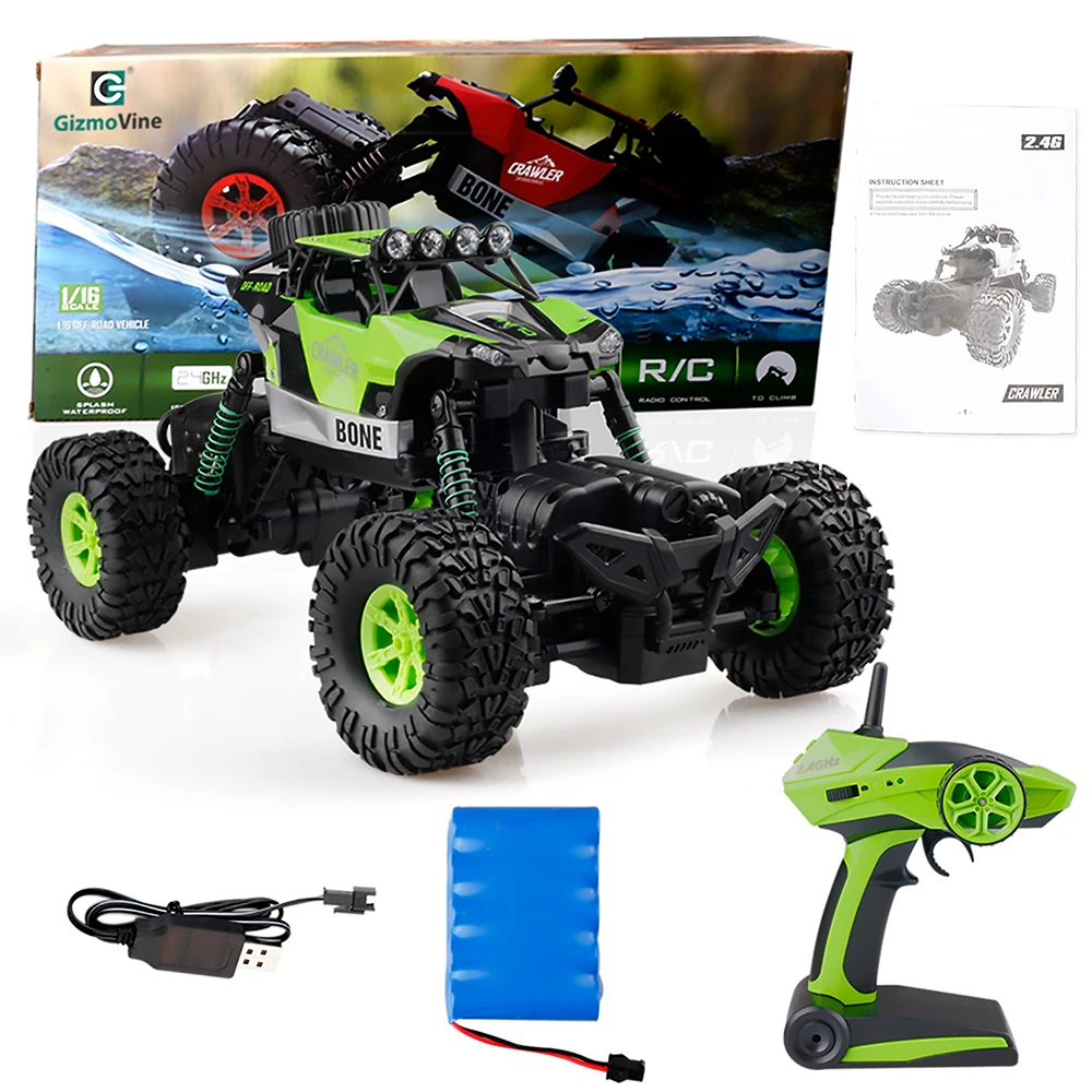 

GizmoVine RC Car 1/16 2.4G 4WD Double Motors Bigfoot Car Remote Control Toys Waterproof RC Desert Buggy Truck Dirt Bike For Kids