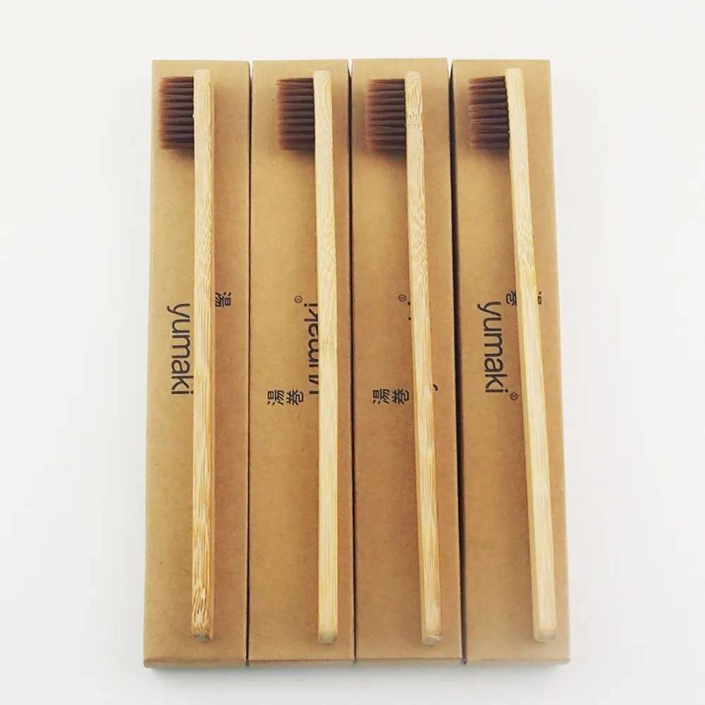 100 шт. коричневая Экстра широкая бамбуковая зубная щетка деревянная зубная щетка новинка бамбуковая мягкая щетина из бамбукового волокна с деревянной ручкой