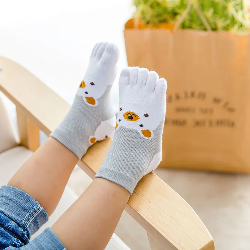 Kids Girls Cotton Cartoon Animal Five Fingers Toe Ankle Socks Anti-Slip  Socks