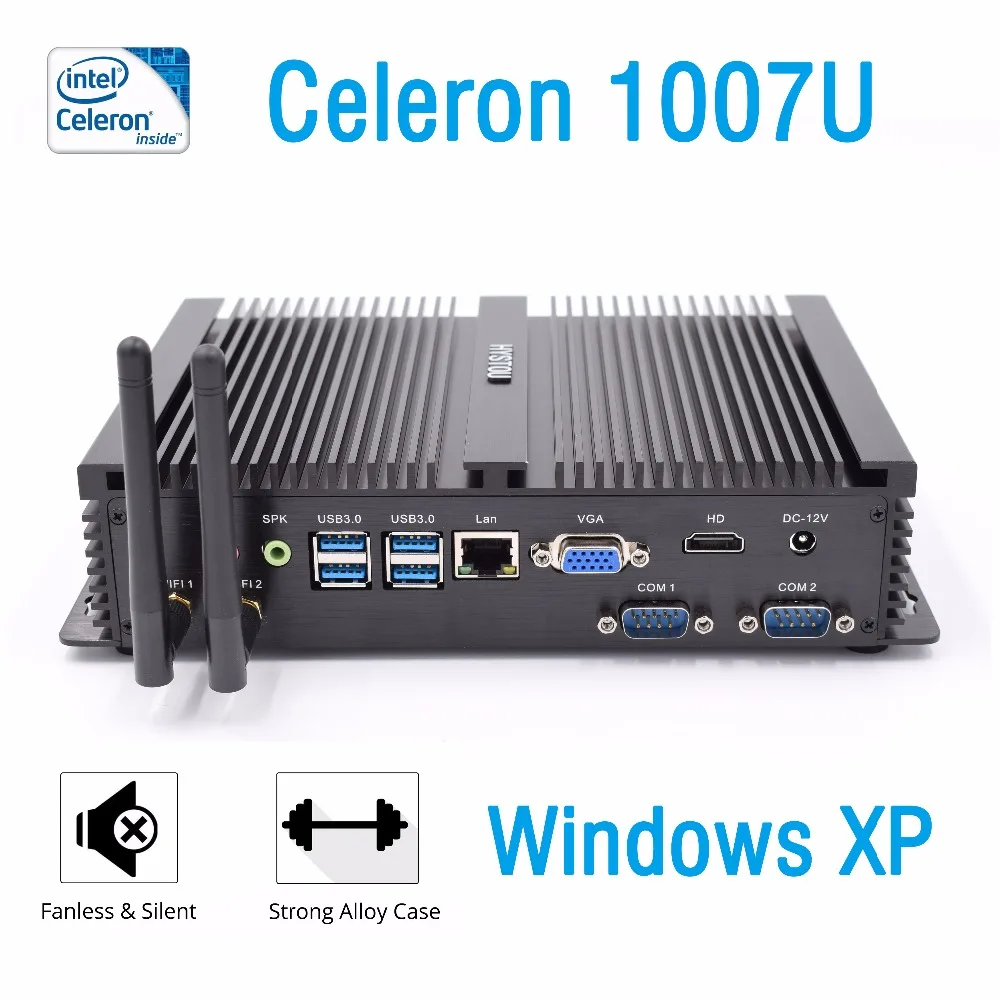 Windows XP intel celeron 1007u мини ПК windows xp промышленный 1,5 ГГц 2RS232 COM порт неттоп windows xp hdmi vga дешевый безвентиляторный ПК