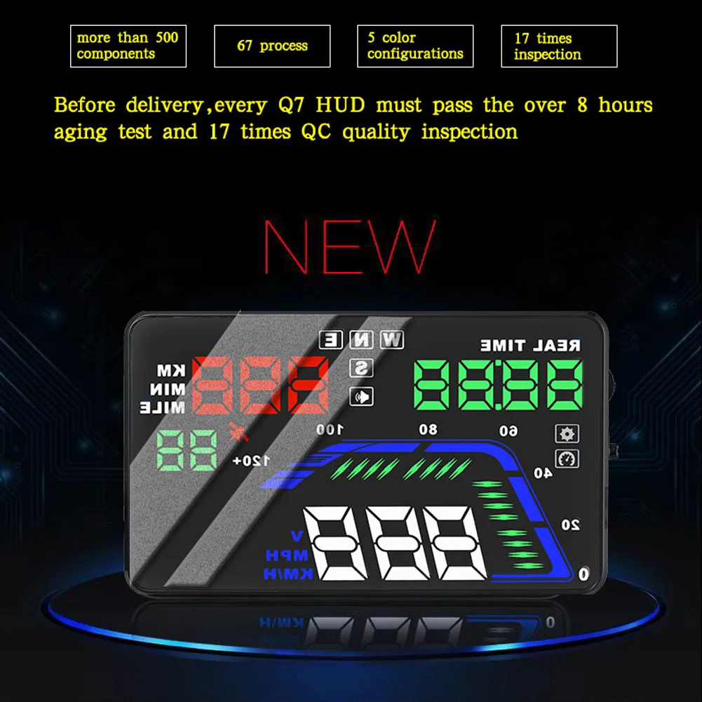 Q7 3," Универсальный OBD2 автомобиля HUD gps HD головой вверх Дисплей Скорость более Скорость Предупреждение сигнализации автомобиля Скорость лобовое стекло проектор