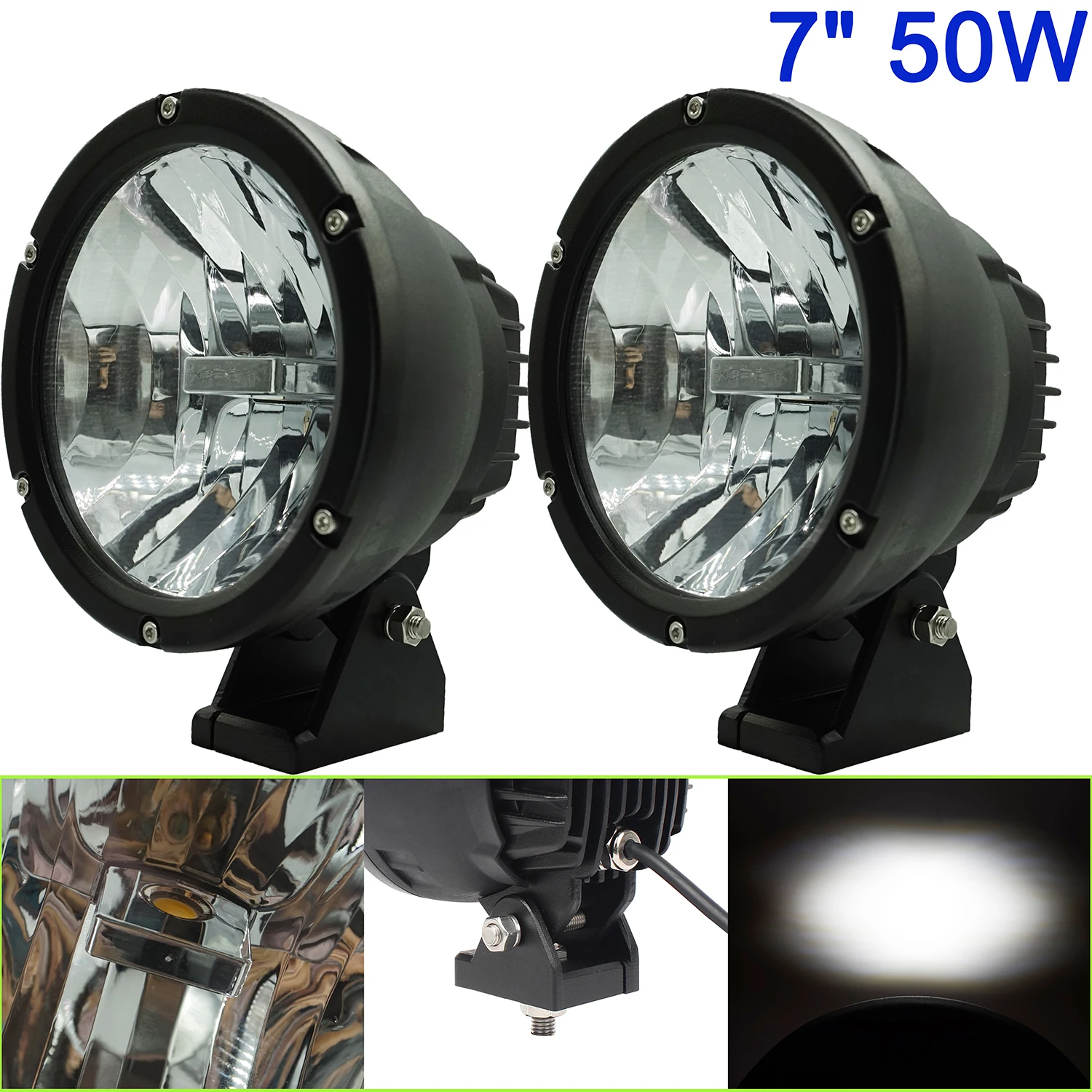 50W Spot Led Work Driving Light 12V 24V Off-road Round Cannon Light for 4X4 4WD ATV UTV Truck Pickup Spot Beam SUV Boat Offroad (1)