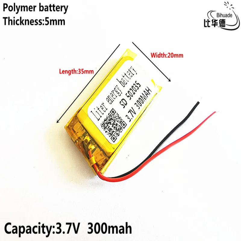 10 pcs 3.7V 300mAh 502035 Lithium Polymer LiPo Rechargeable Battery For Mp3 Mp4 PAD DVD DIY E-book bluetooth