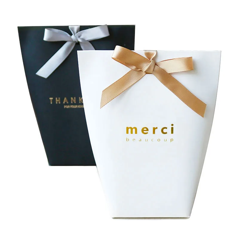 Бронзовая Подарочная бумажная сумка французский Мерси спасибо подарок для рождественской вечеринки сумка свадебные конфеты пакеты для выпечки Подарочная коробка с лентой