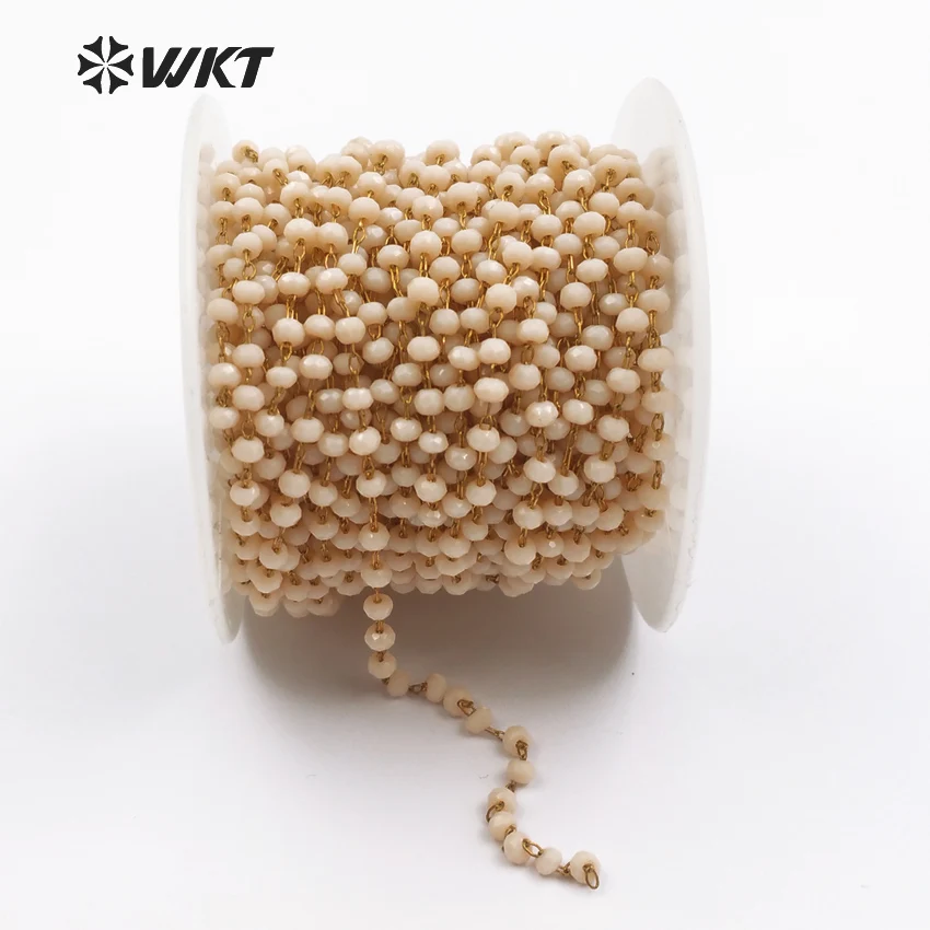 

WT-RBC042 Bohemia Style Round Cream White Tiny 2-3mm Beads In Gold Electroplated Rosary Chain For Women Fashion Necklace Making