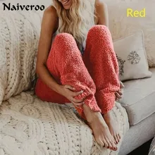 Женская зимняя мягкая плюшевая Фланелевая Пижама для сна, одежда для сна, одноцветные длинные штаны, зимняя плотная Пижама