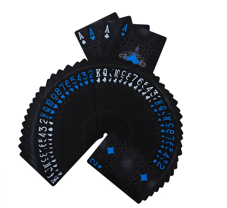 Kopen 55 stks deck poker waterdicht plastic pvc speelkaarten set pure kleur zwart poker card sets klassieke goocheltrucs tool poker game