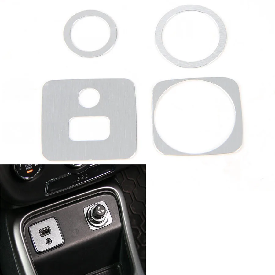 

Aluminum Alloy 4pcs Car Interior USB Interface+Cigarette lighter Decorative Sequin Ring Trim Cover For Jeep Compass 17+