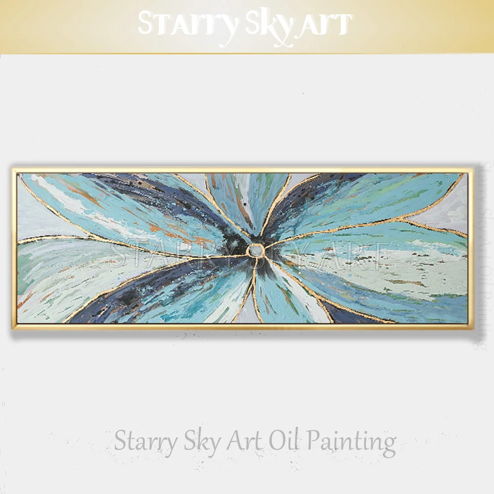 

Excellent Artist Hand-painted Beautiful Wall Art Abstract Oil Painting on Canvas Light Blue Flower Oil Painting for Living Room