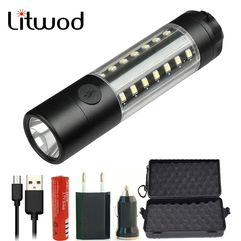 

Litwod Z203509-A LED Mini flashlight T6+COB Waterproof Aluminum torch rechargeable flashlight use 18650 battery for camping