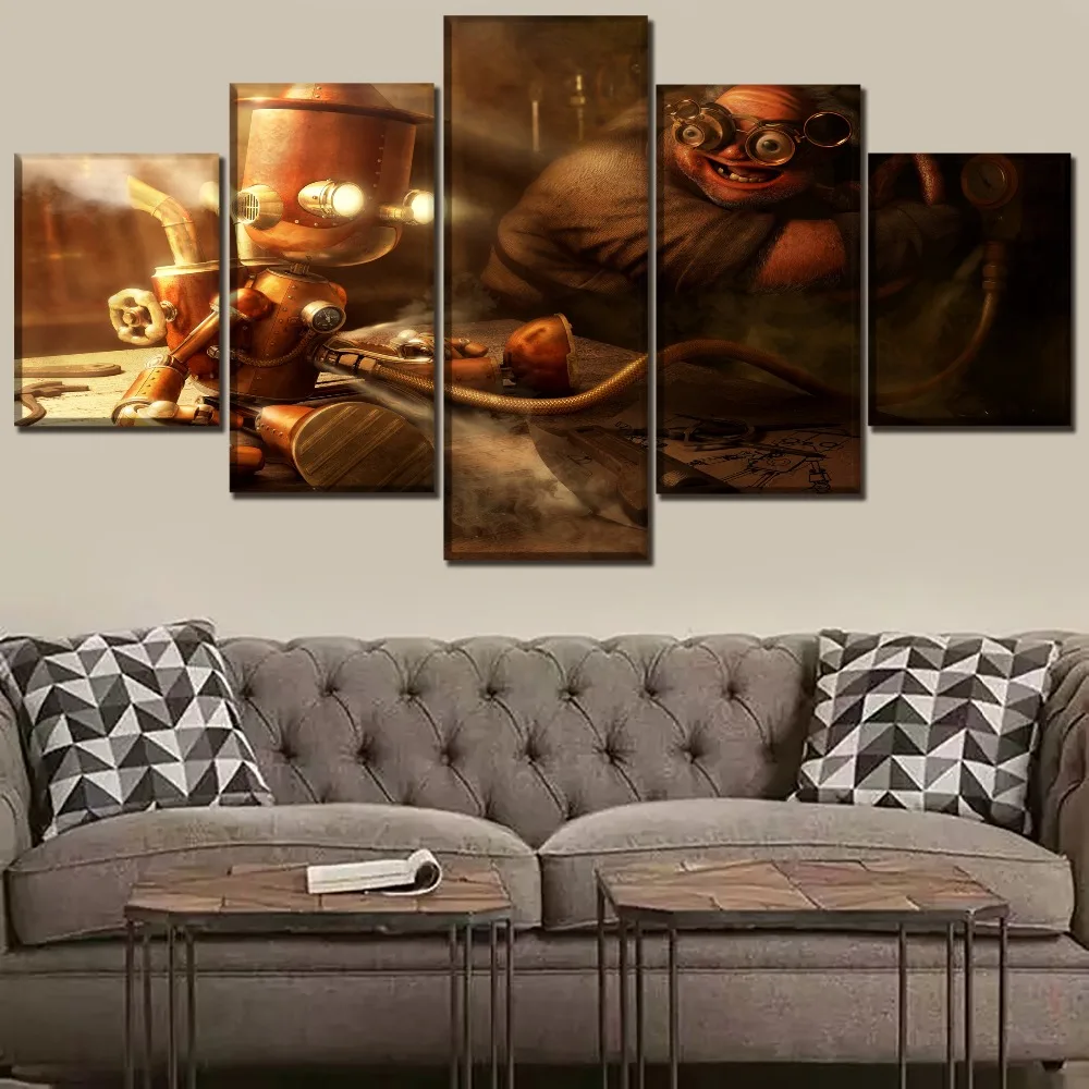 

5 Piece Canvas Printed Robots Steampunk Realistic Painting Modern OnThe Wall Decorative Modular Picture Framework Or Unframed
