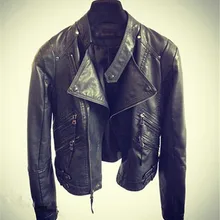 Распродажа ограниченная по времени мода полный воротник Мандарин молния карманы молнии женские Куртки из искусственной кожи мотоциклетная куртка женская