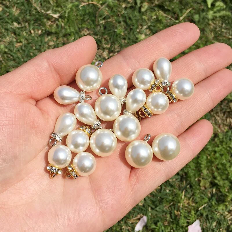 

wholesale tear-drop pearl pendant for jewelry fittings 12mm round pearl button for garment and dress accessory DIY hand crafts