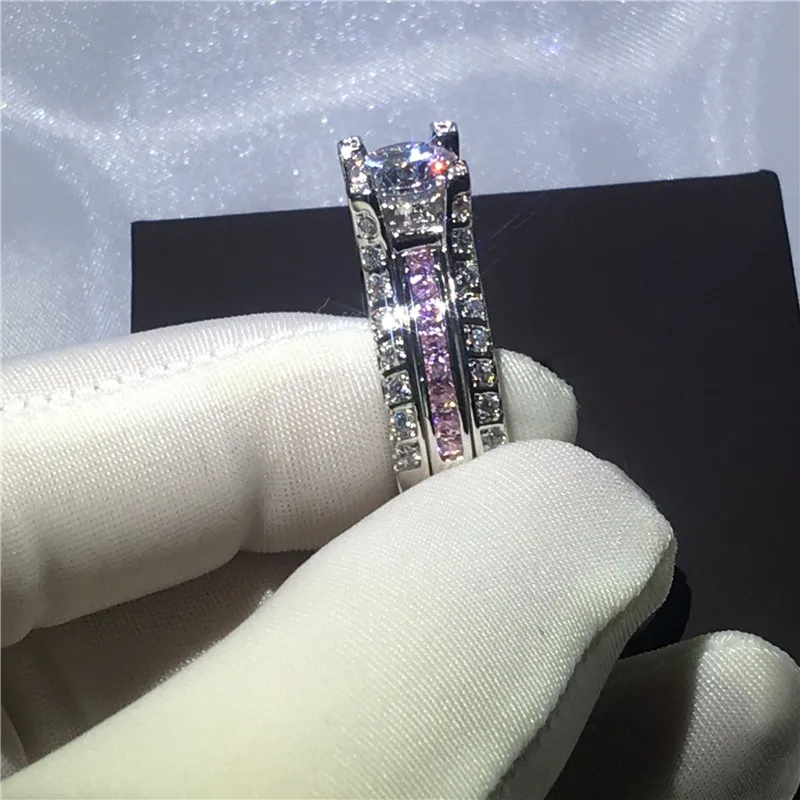 Dropshipping 3 colors 2-in-1 ring set 5A zircon crystal White gold filled Engagement wedding band rings for women men Bijoux