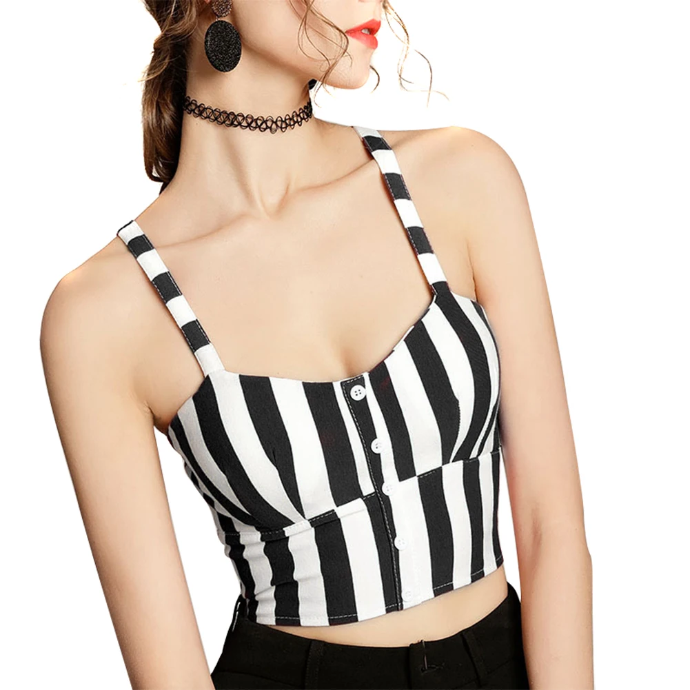 Black Stripes Горячая распродажа женский короткий узкий Топ без рукавов с нагрудники для лета пляжные вечерние CXZ - Цвет: Black Stripes