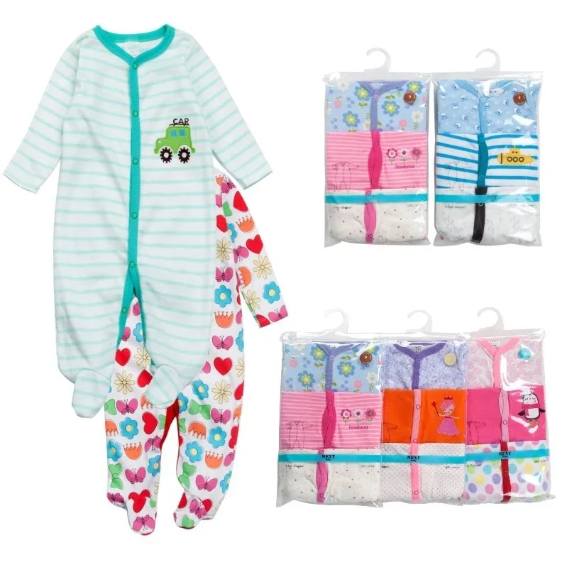 

3pcs/lot Baby Girl Boy Footie Cotton Long Sleeve Bodysuit Infant Jumpsuit For Winter 3M to 12M Children Clothing Set