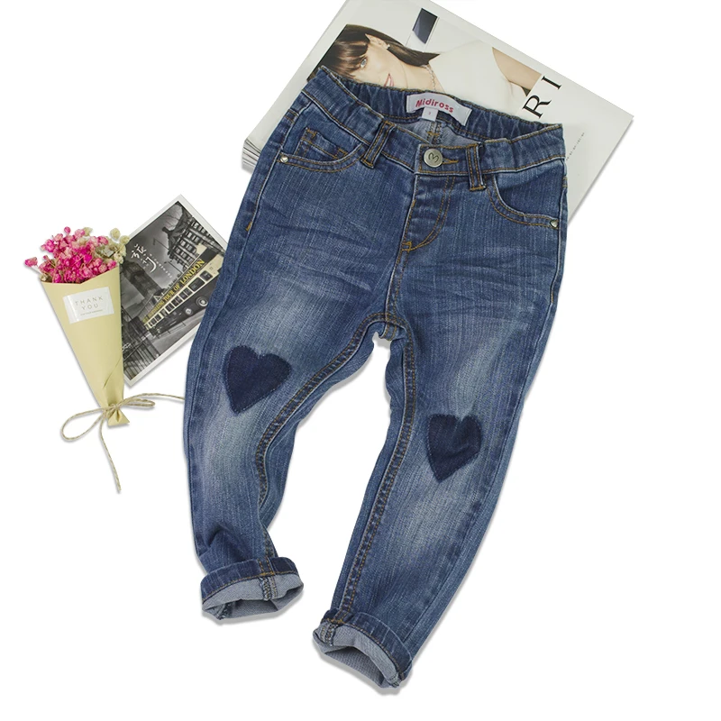 2017 New Arrival Fashion Baby Girls Denim Jeans Pants Kids Love Pattern