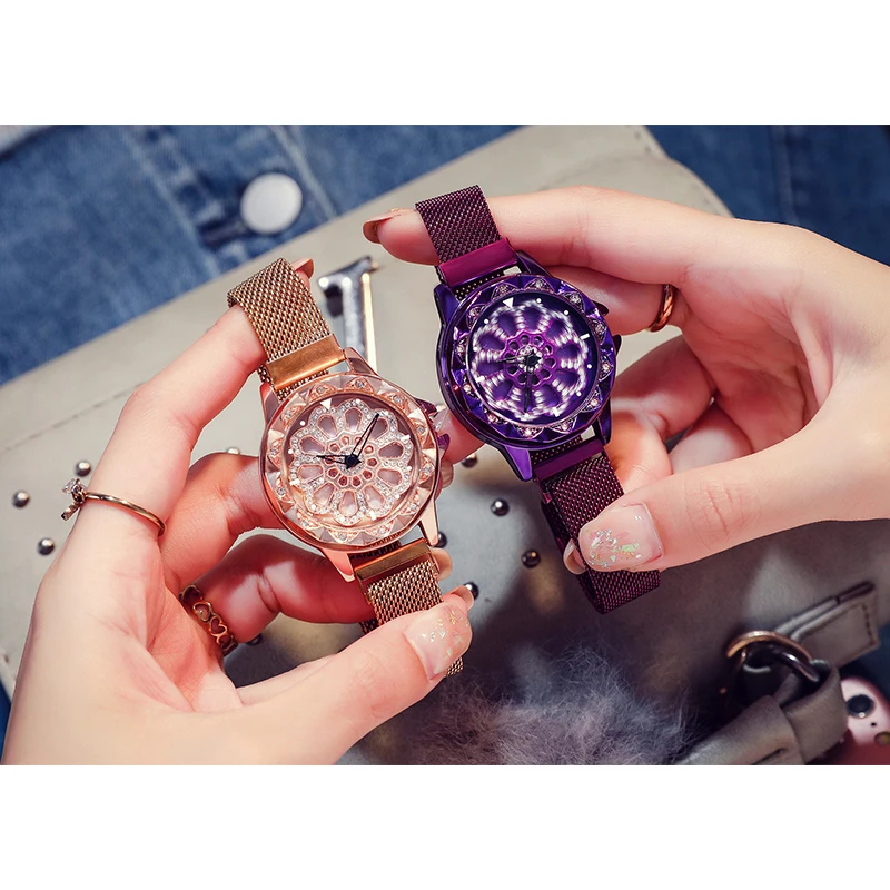 

Lucky Rotating Watch Women Minimalism Rotate Starry Sky Magnet Buckle Fashion Casual Female Wristwatch Waterproof Roman Numeral