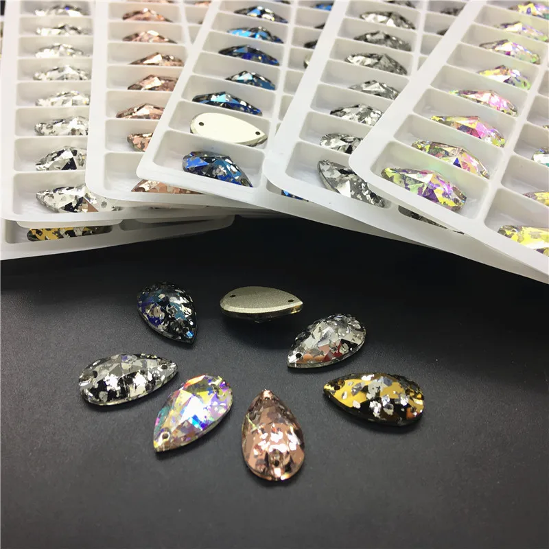 

TopStone Crystal Patina 11X18mm Teardrop Sewing Crystal Beads K9 Glass Droplet Sew On Stone Quality Jewelry Making