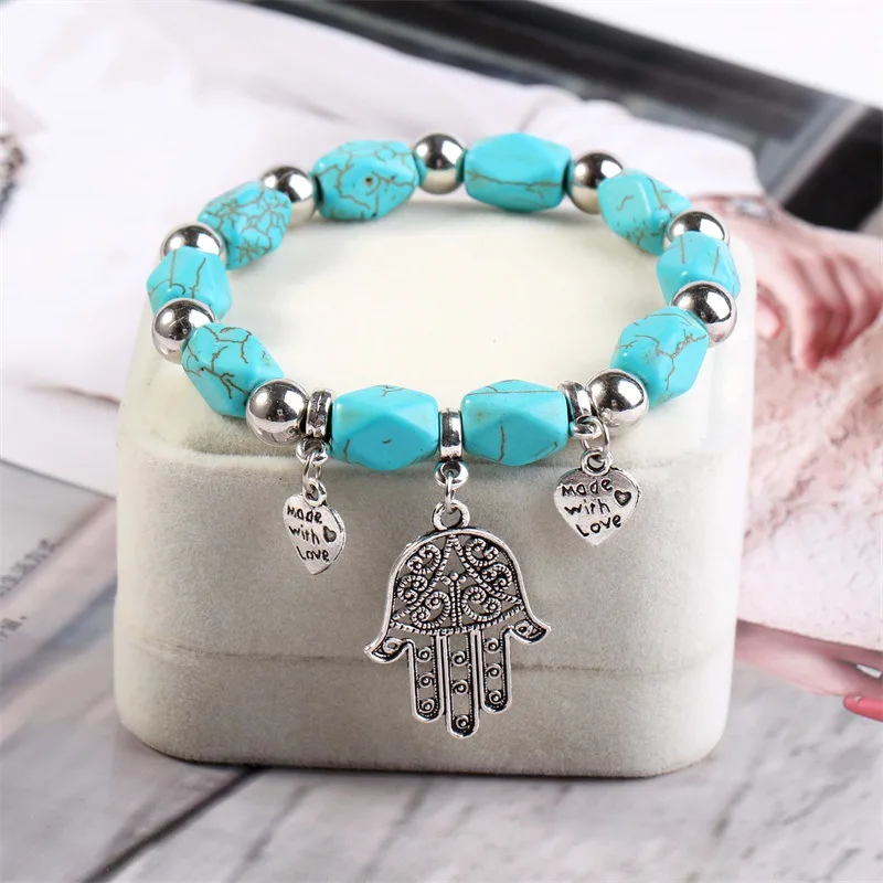 

Bohemian Hamsa Hand Pendant Charm Bracelet Boho Rhombus Turquesa Jewelry