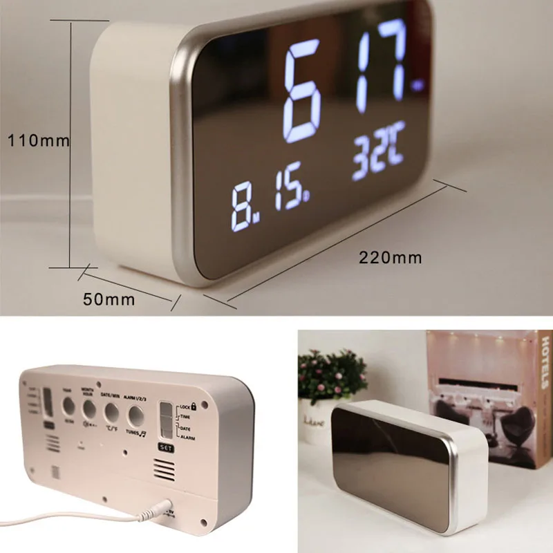  LED Digital gran número pantalla despertador reloj espejo temperatura sueño decoración del hogar el