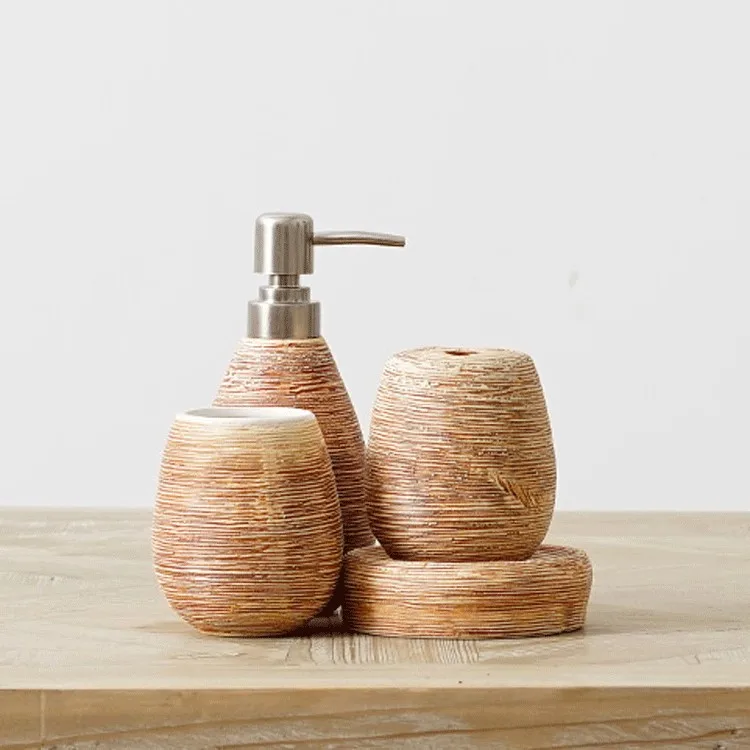 Керамический дозатор для мыла из древесных зерен, Коробка для мыла, бутылка для жидкости для мытья рук, набор из четырех предметов, аксессуары для ванной комнаты