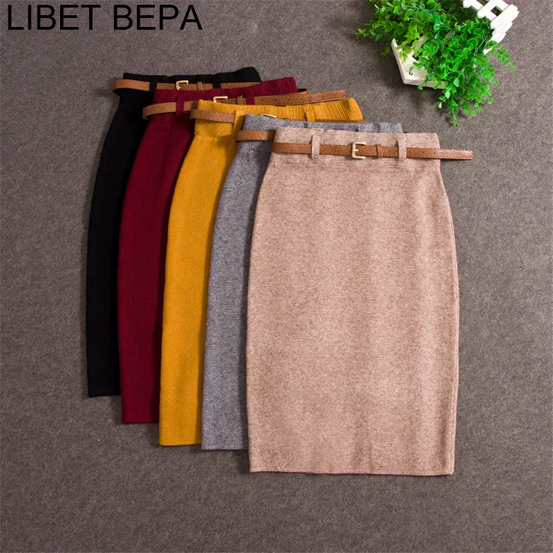 Женская трикотажная юбка карандаш с завышенной талией и поясом|skirt knitted|midi skirtwomen
