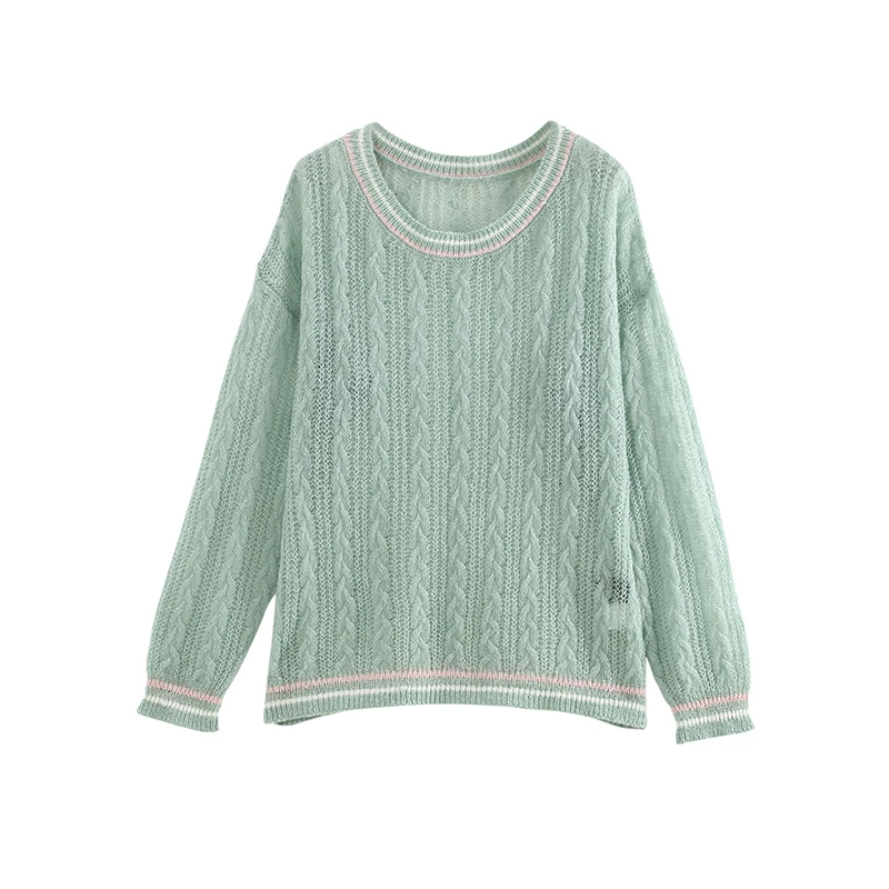 Toyouth 2019 Women Spring Sweater Sexy Hollow Out Round Neck Long Sleeve Sweater New Arrival Female Stripe Print Sweaters