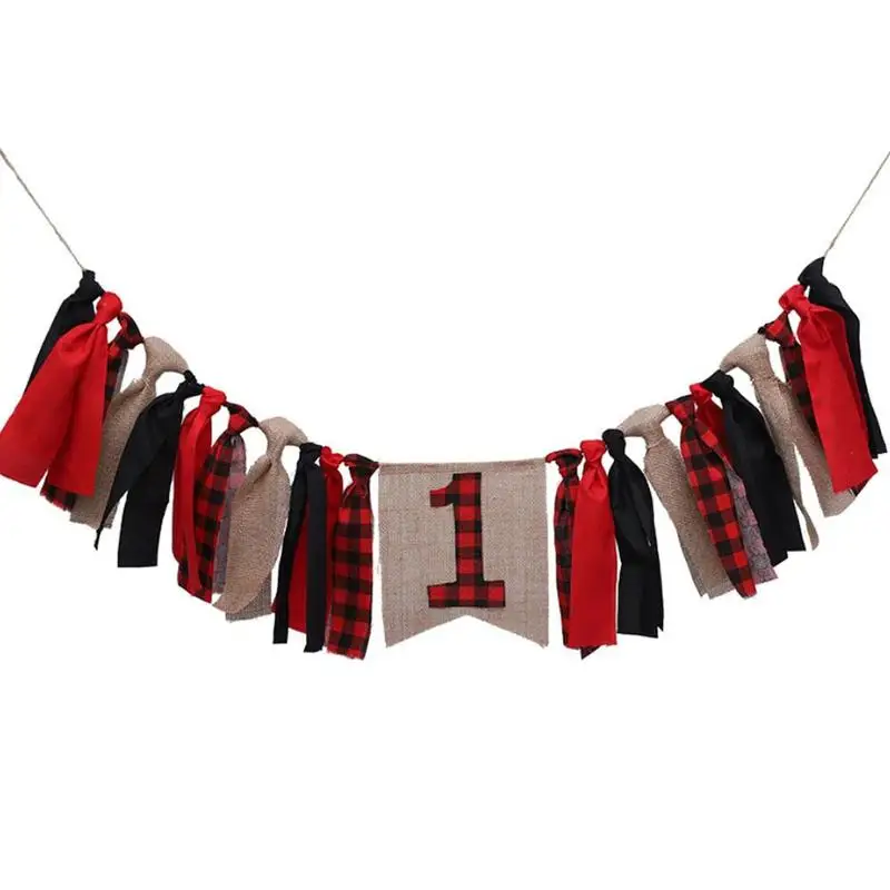 

Lumberjack Theme Baby First Birthday Party Decorate Banner Accessories Burlap Beautiful High Chair Banner And Photo Prop