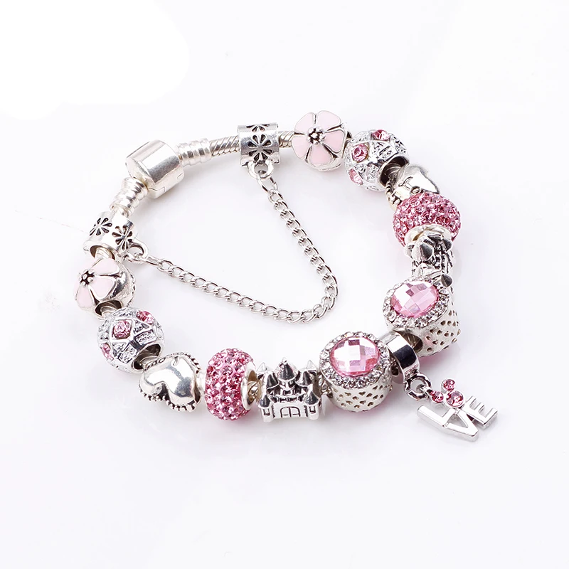 Dodocharms, модный, античный, 925, розовый, Coler, шарм, подходит к оригинальному браслету, браслет с любовью и цветком, хрустальный шар для женщин, свадьба