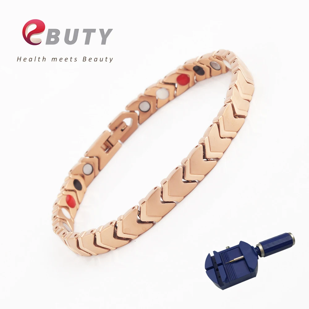 

EBUTY Rose Gold Bracelet for Female Titanium Gift Bracelets Germanium FIR Negative Ions FIR Health Energy Bangle with Box