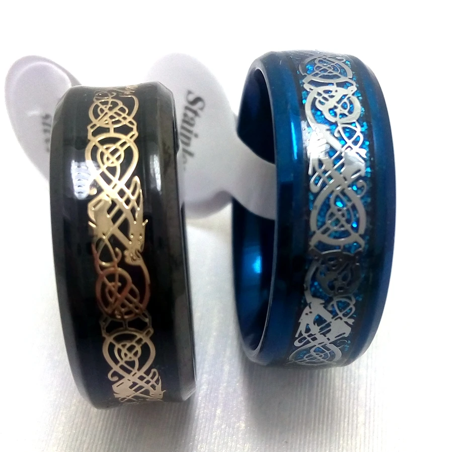 

50pcs BLACK BLUE mix Men Women Top Quality DRAGON Stainless steel Rings Unique Titanium Steel Cool Finger Rings Great for Resale