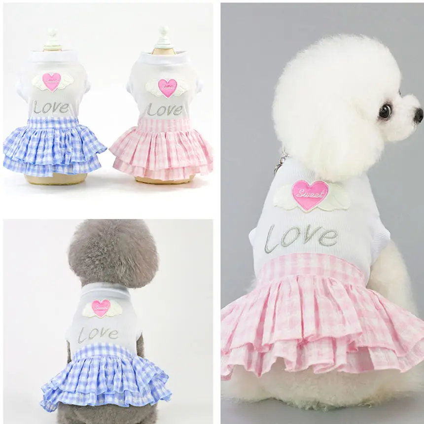 Dog Dress Clothes Love Heart Summer Stripe Skirt Dog Dresses for Small Dogs Pets Cats Puppy Cotton Clothing Fun and Cute (2)
