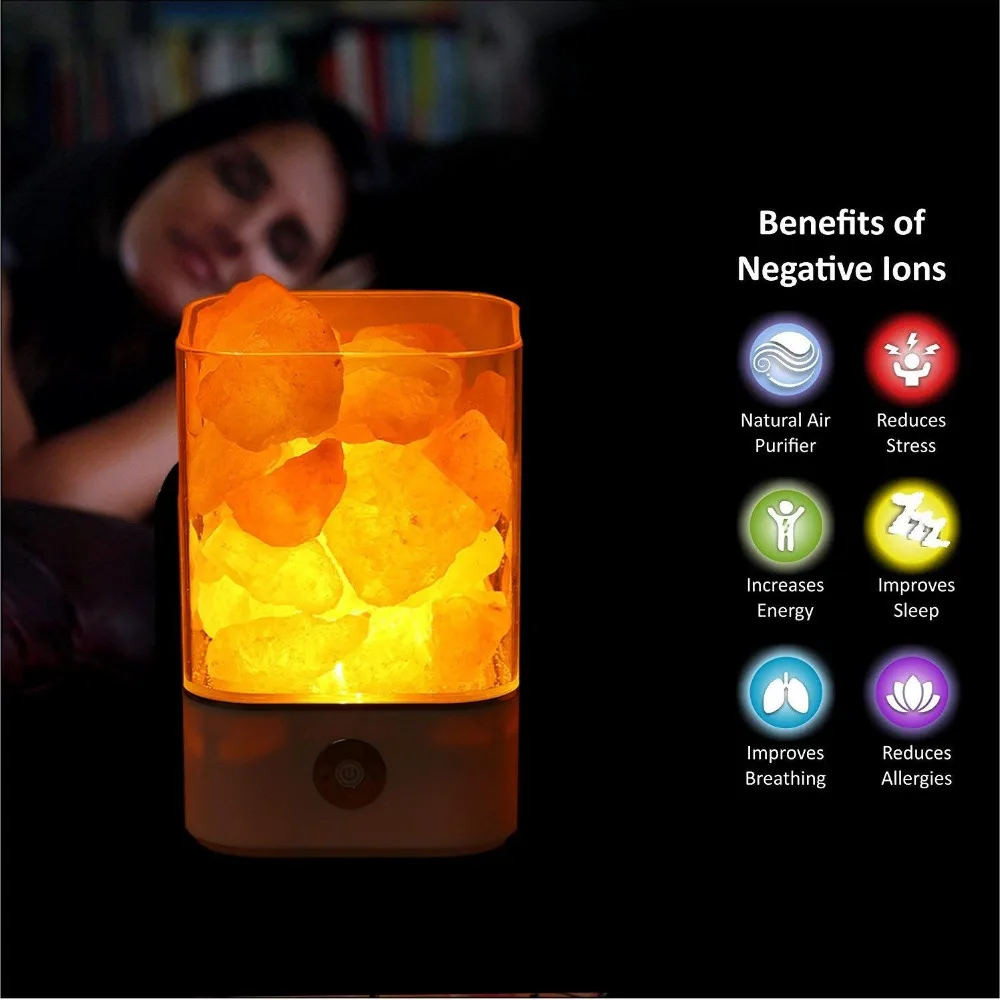

USB Crystal Salt Night Light Himalayan Crystal Rock Salt Lamp LED Air Purifier Night Light Recharge/bedroom creative table lamp