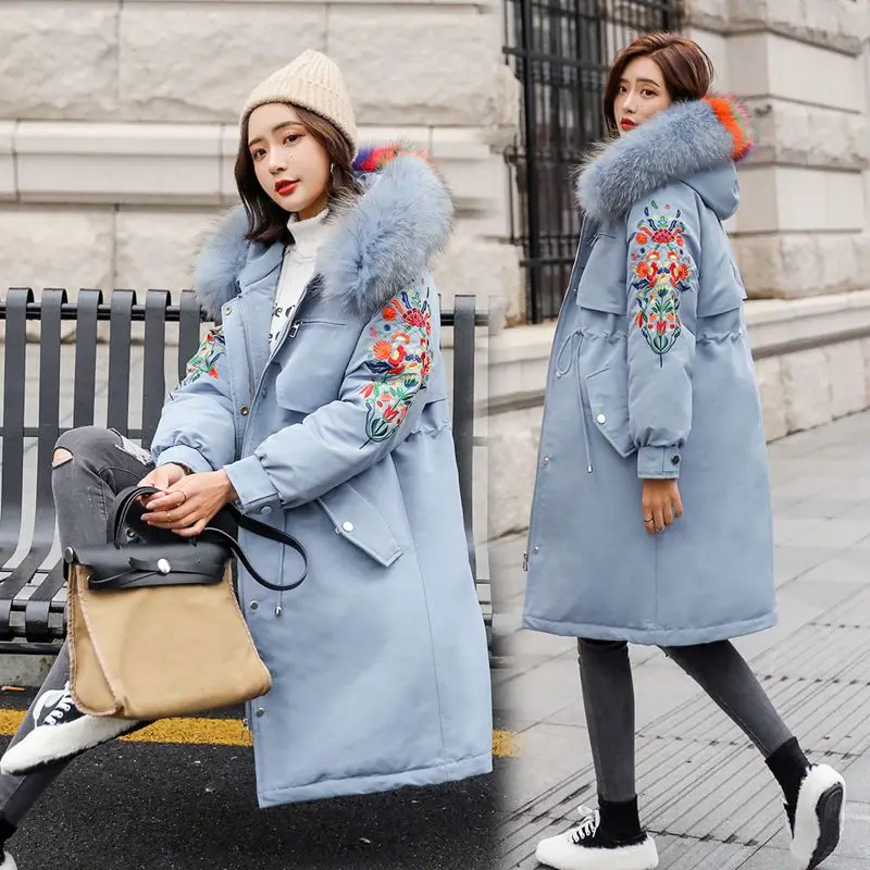Col Impression Manteau Coton Blue Mode Parkas Nouvelles Rt04 black Capuchon Veste Survêtement Femelles 2019 Long creamy À Moyen Femmes De White Hiver Chaud Fourrure Épais UCqx7C5