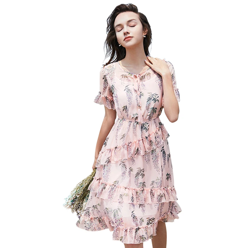 

Women Party Dresses Summer Women Printed Casual Short sleeve Beach Dress v- Neck Vestido