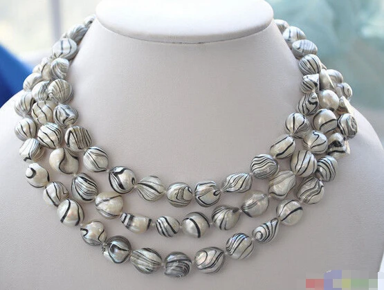

HOT## Wholesale FREE SHIPPING >>> P4005 50" 14mm gray striae baroque freshwater pearl necklace