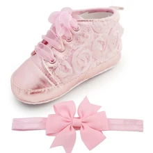 Delebao Baby Kids Toddler Sapato Infant Rose Flower Soft Sole Girl First Walker Handmade Baby Designers Shoes Style Wholesale