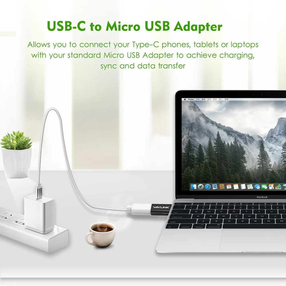 Wavlink 4 шт USB C адаптер usb type-C для Micro USB OTG переходник с 56 K зарядки синхронизации данных черный и белый для Apple Mac