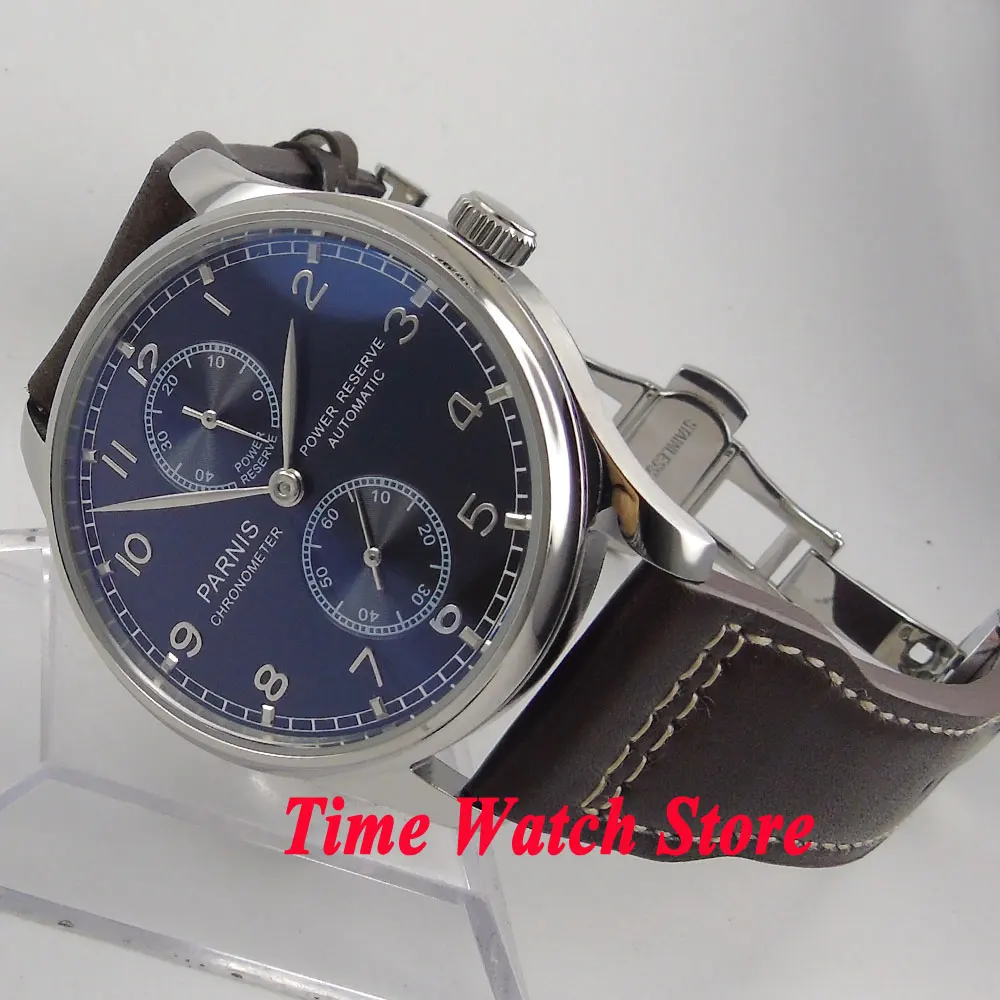 

Parnis 43mm ST 2542 Automatic men's watch men power reserve black dial silver hands Deployant clasp waterproof P100