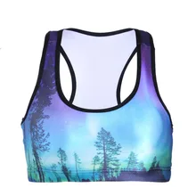 NEW 0008 Summer Sexy Girl Women aurora skye forest 3D Prints Padded Push Up Gym Vest Top Chest Running Sport Yoga Bras