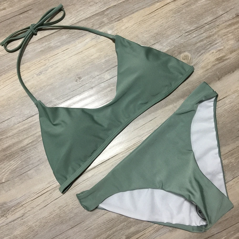 Женский эластичный купальник бикини из двух частей, сексуальный купальный костюм, пляжная одежда, купальный костюм