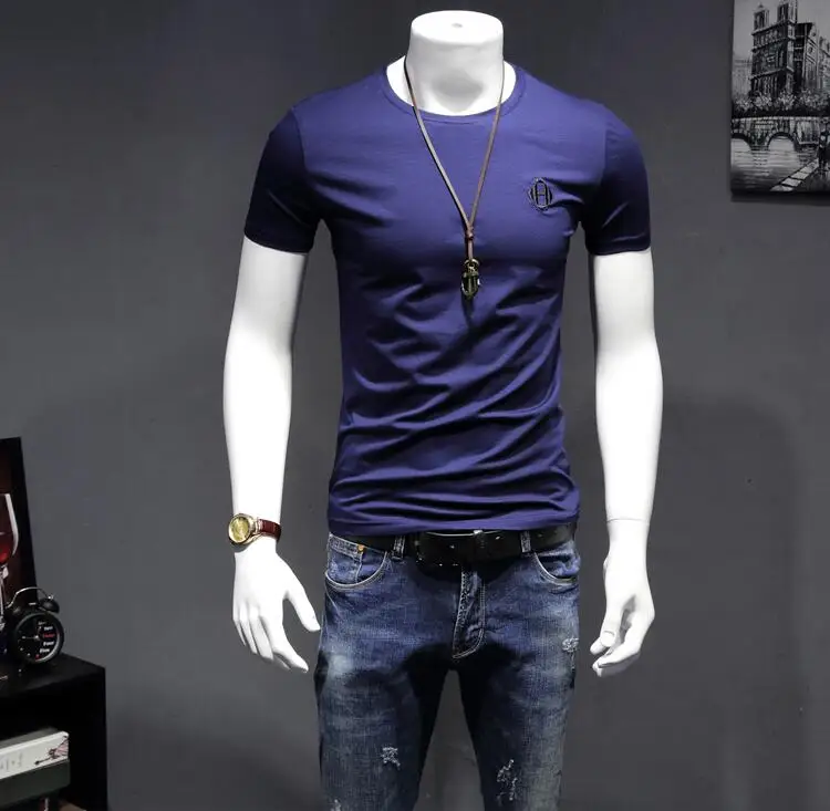 New Style European Men t Shirt Short Sleeve Solid Color O Neck Slim