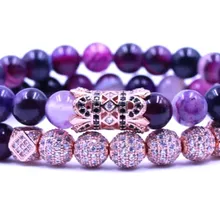 8 мм 2 шт./компл. розовое золото sg3ds эластичная Отрегулированная природа фиолетовая бусина микро проложить cz Циркон кубический цирконий трубчатый браслет ювелирные изделия