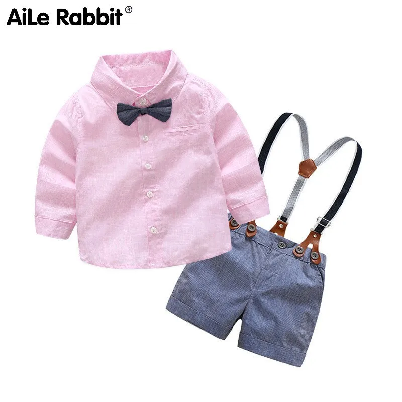 

Child Suit Catamite Gentleman School Wind 3 Color Stripe Shirt Tie Straps In Pants Twinset