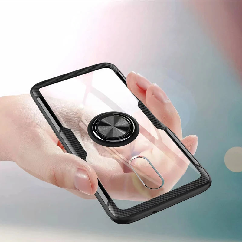 

1+6T Case For Oneplus 6T Casing Covers Transparent PC+Carbon Fiber Full Protection Ring 1+6T Cover one Plus 6T Cases Caque